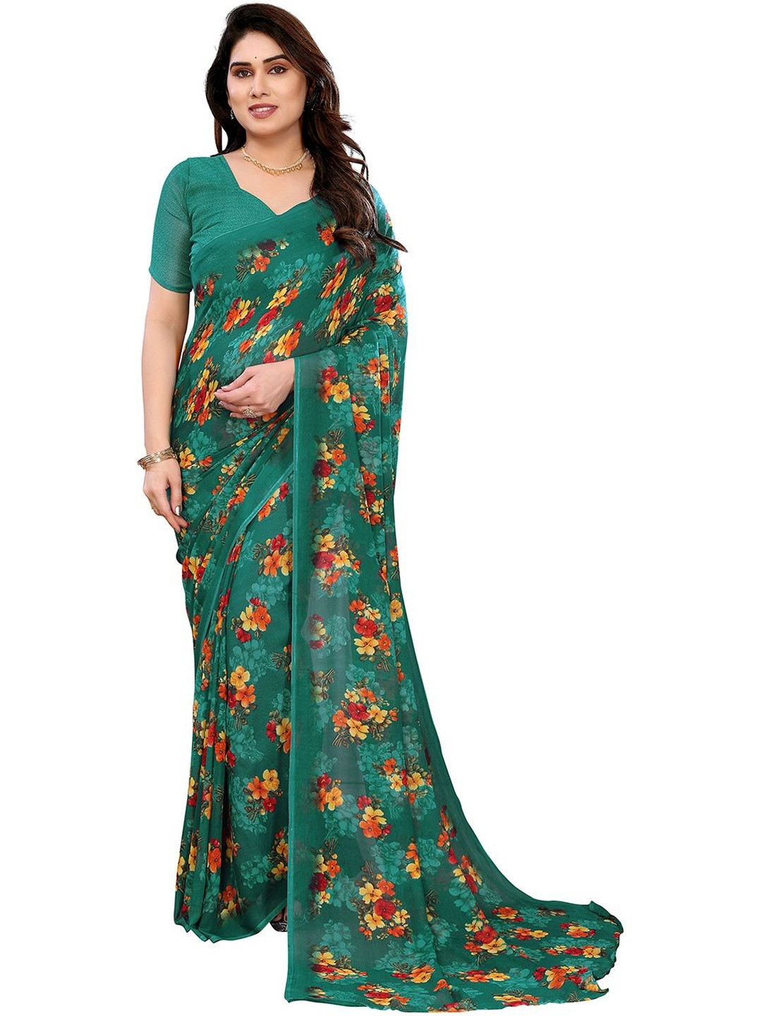 Moda Rapido Women Graceful Floral Printed Poly Georgette Designer Saree