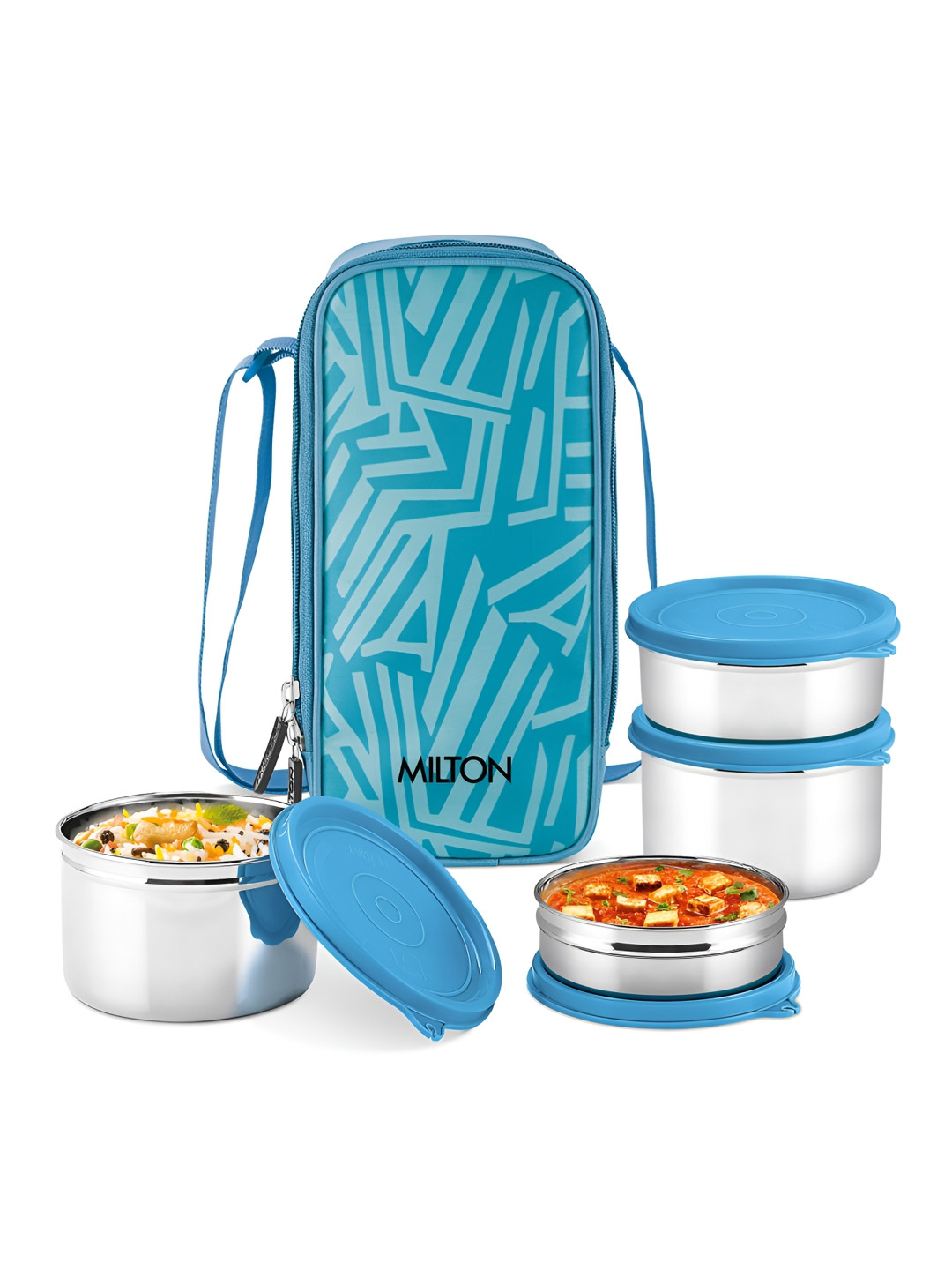 Milton Blue & Silver Stainless Steel Striped Dishwasher And Microwave Safe Lunch Box