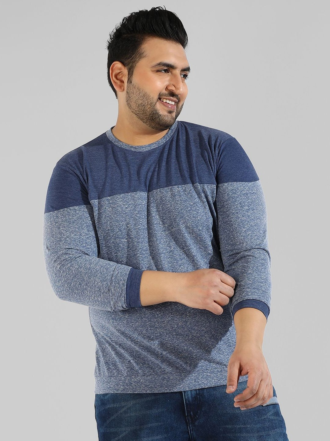 Instafab Plus Men Plus Size Colourblocked Round Neck T-shirt