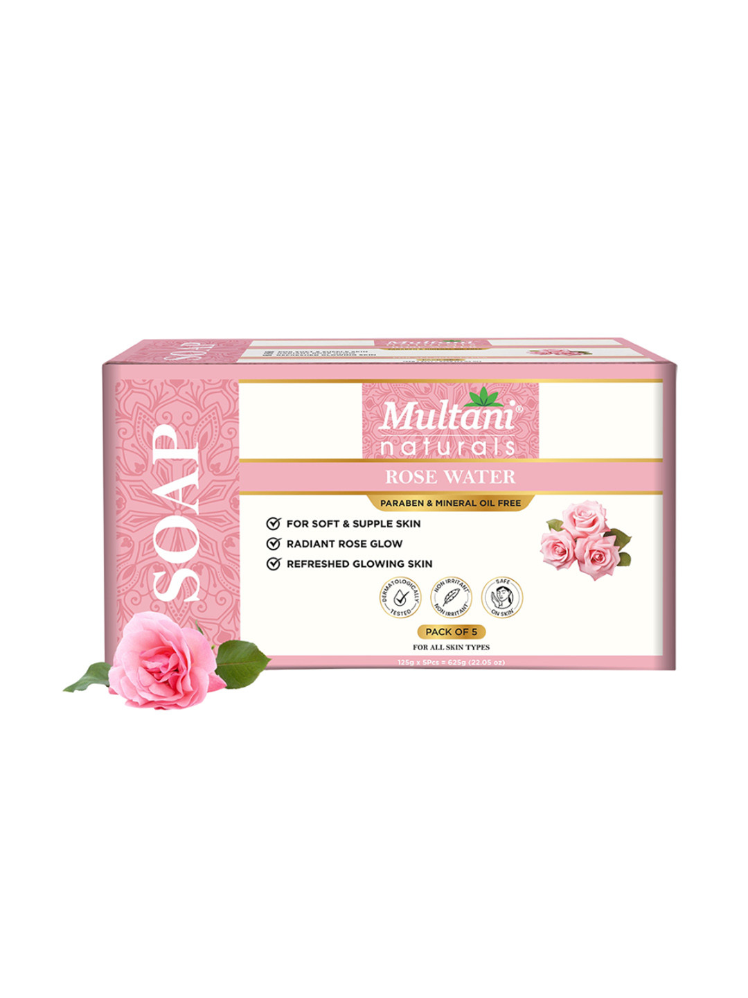 Multani Set Of 5 Rose Water Soap - 125 g Each