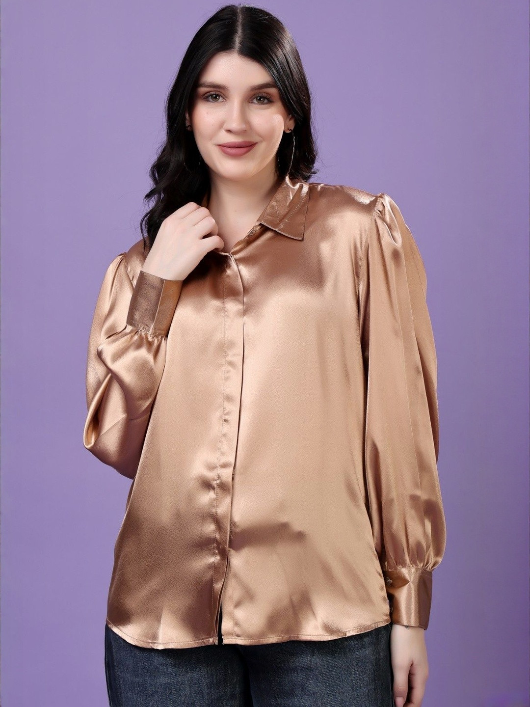 MJ LIFE STYLE Women Beige Solid Regular Fit Casual Shirt