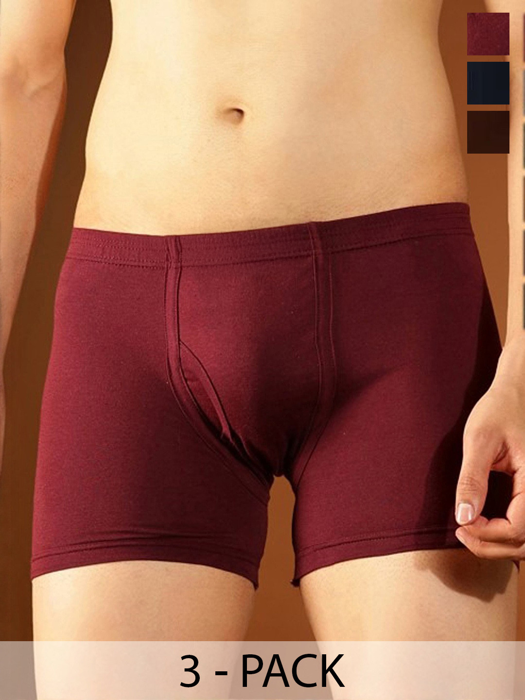 CAVENDERS Men Pack of 3 Solid Cotton Trunk Set
