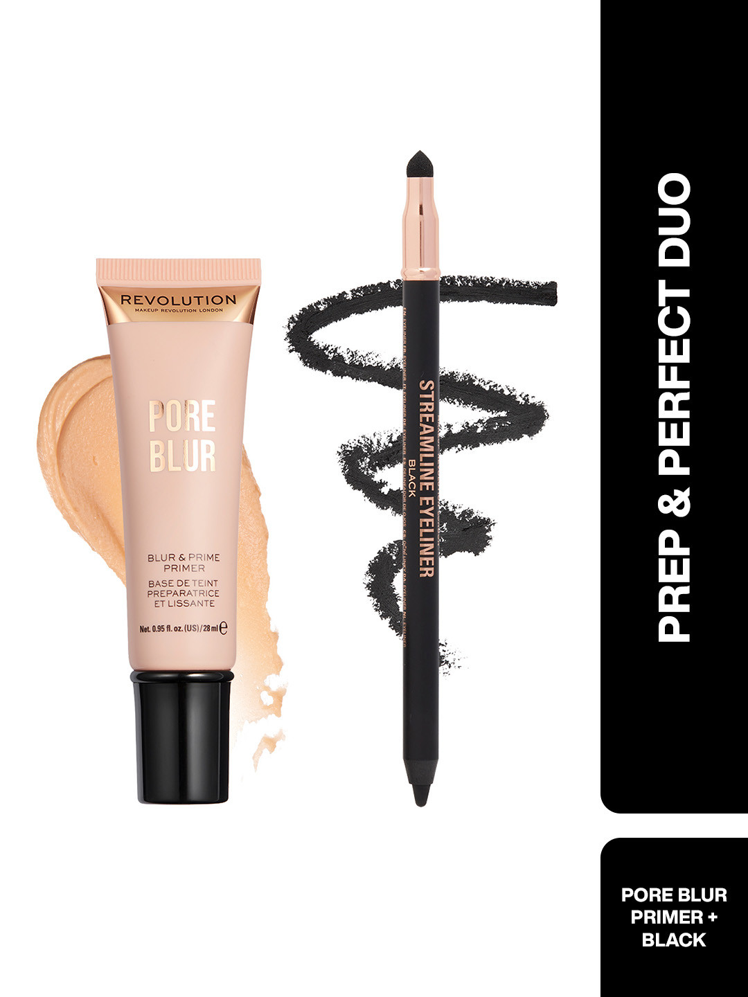 Makeup Revolution London Prep & Perfect Duo - Pore Blur Primer + Streamline Eyeliner Black