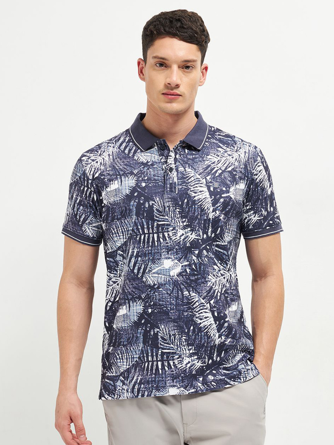OTTO Men Floral Printed Polo Collar Cotton Relaxed Fit T-shirt