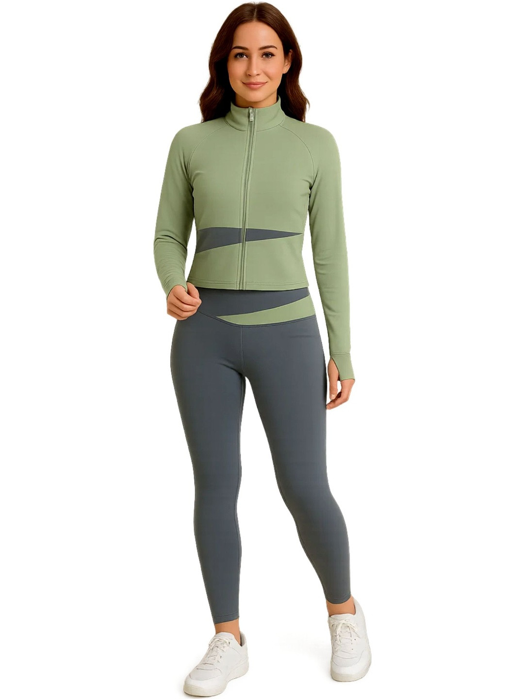 Eleg & Stilance Women 3-Piece Leggings Racerback Sports Bra & Sports Zip Jacket Gym Set