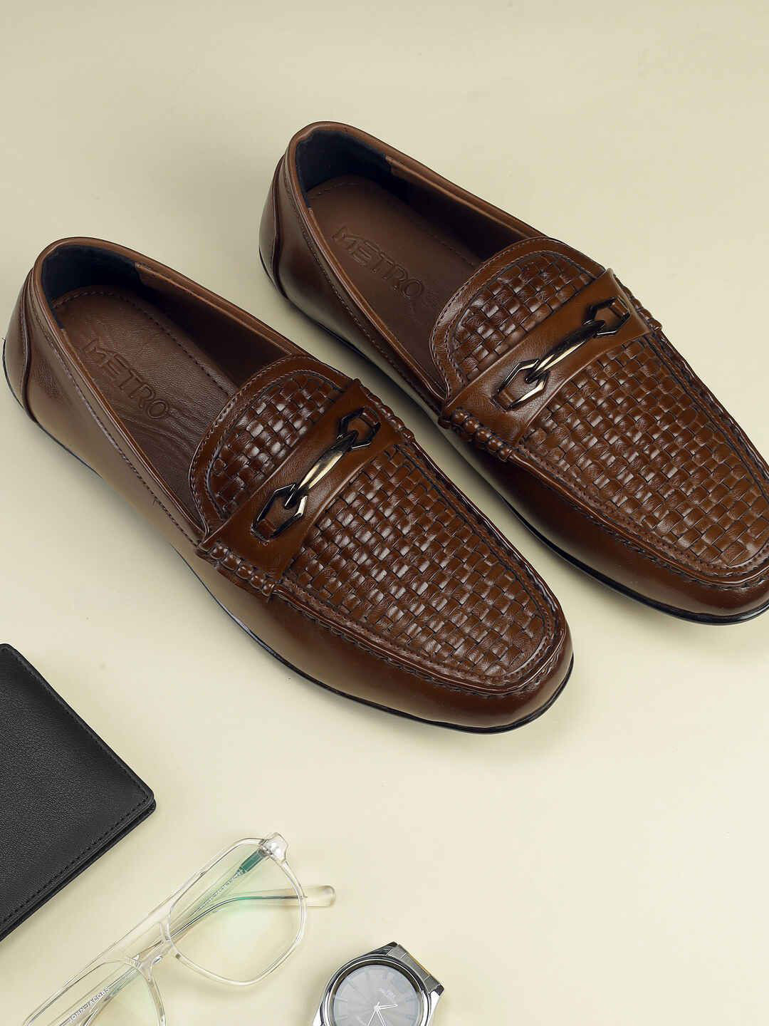 Metro Men Woven Design Slip-On Loafers