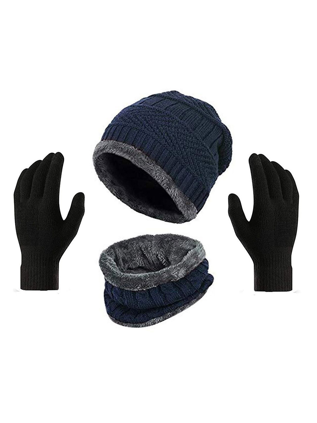 Gajraj Unisex Beanie Cap With Neck Warmer And Gloves Set