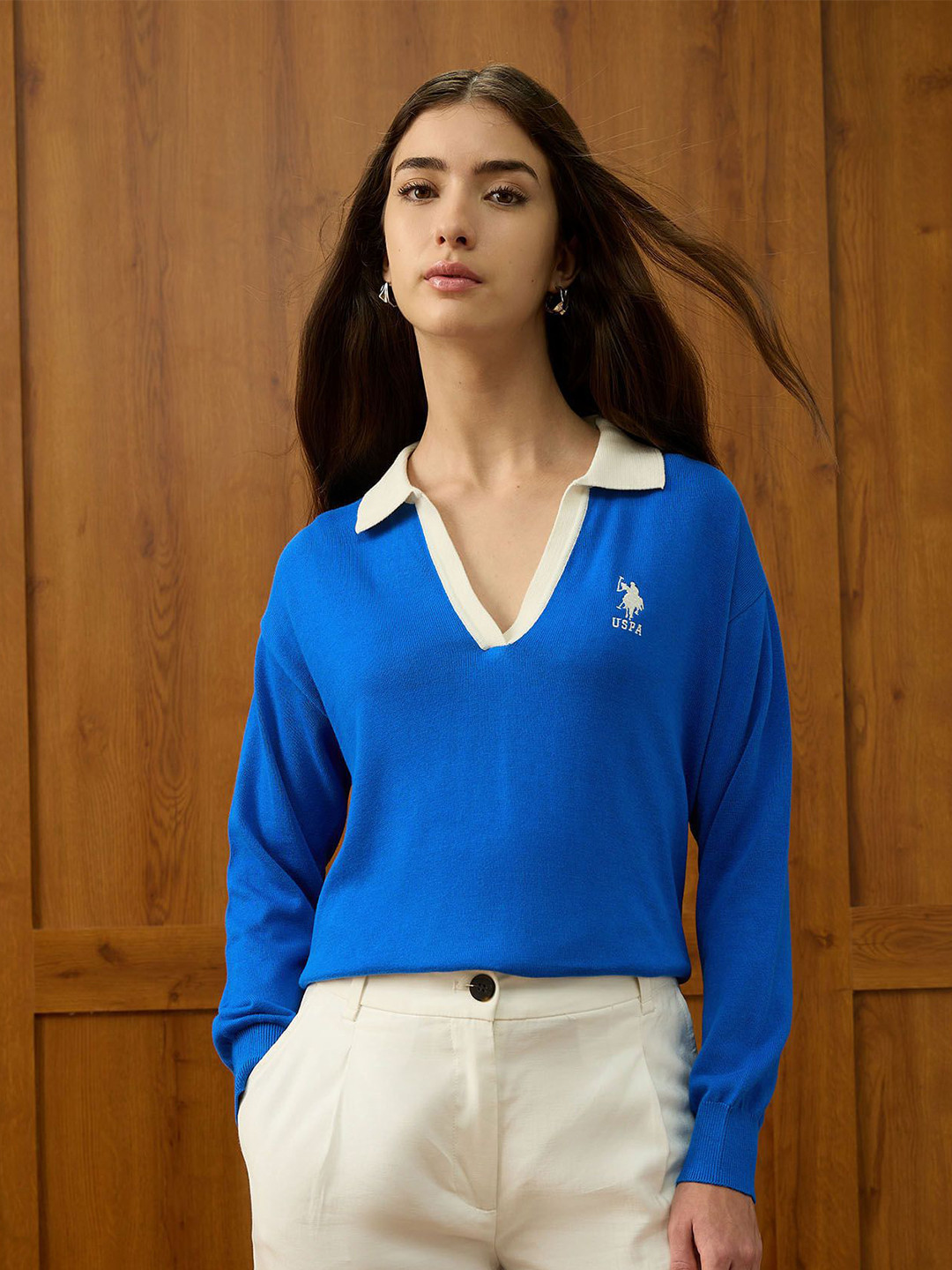 U.S. Polo Assn. Women Cotton Shirt Collar Pullover Sweaters