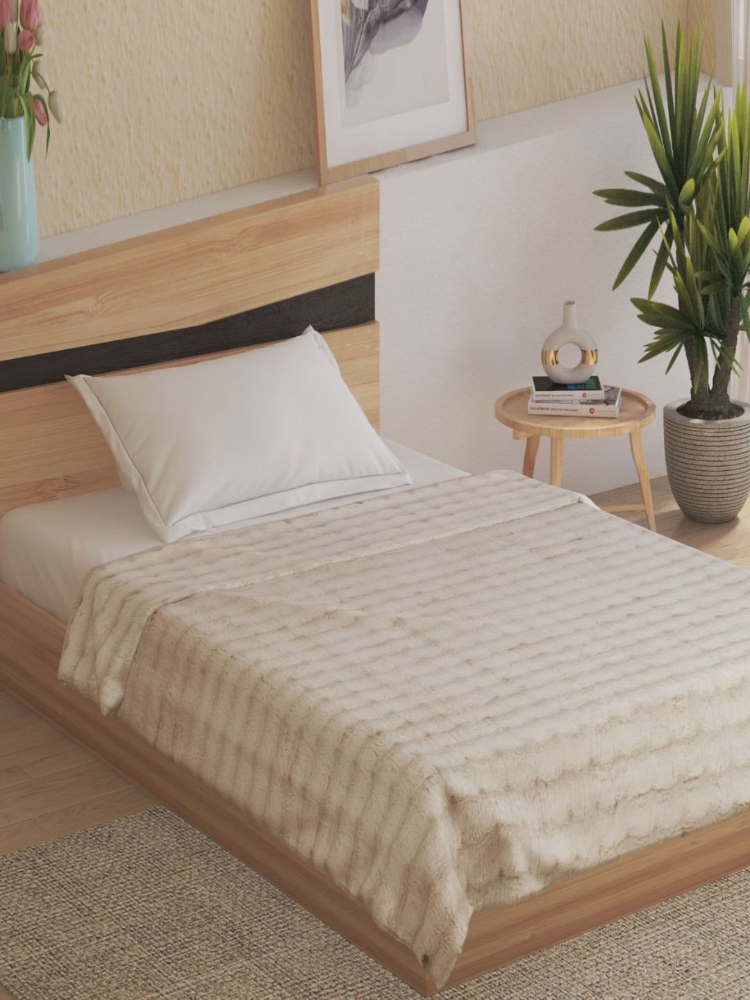 Home Centre Kadence Beige 550 GSM Single Bed Blanket