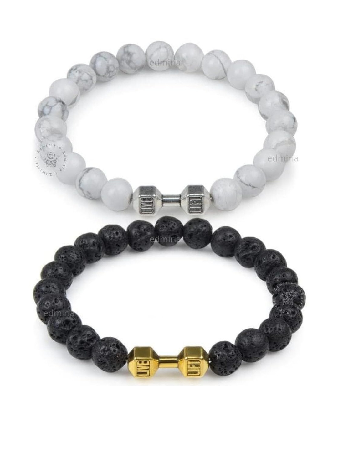 EDMIRIA Unisex Set of 2 Black & White Natural Beaded Bracelet