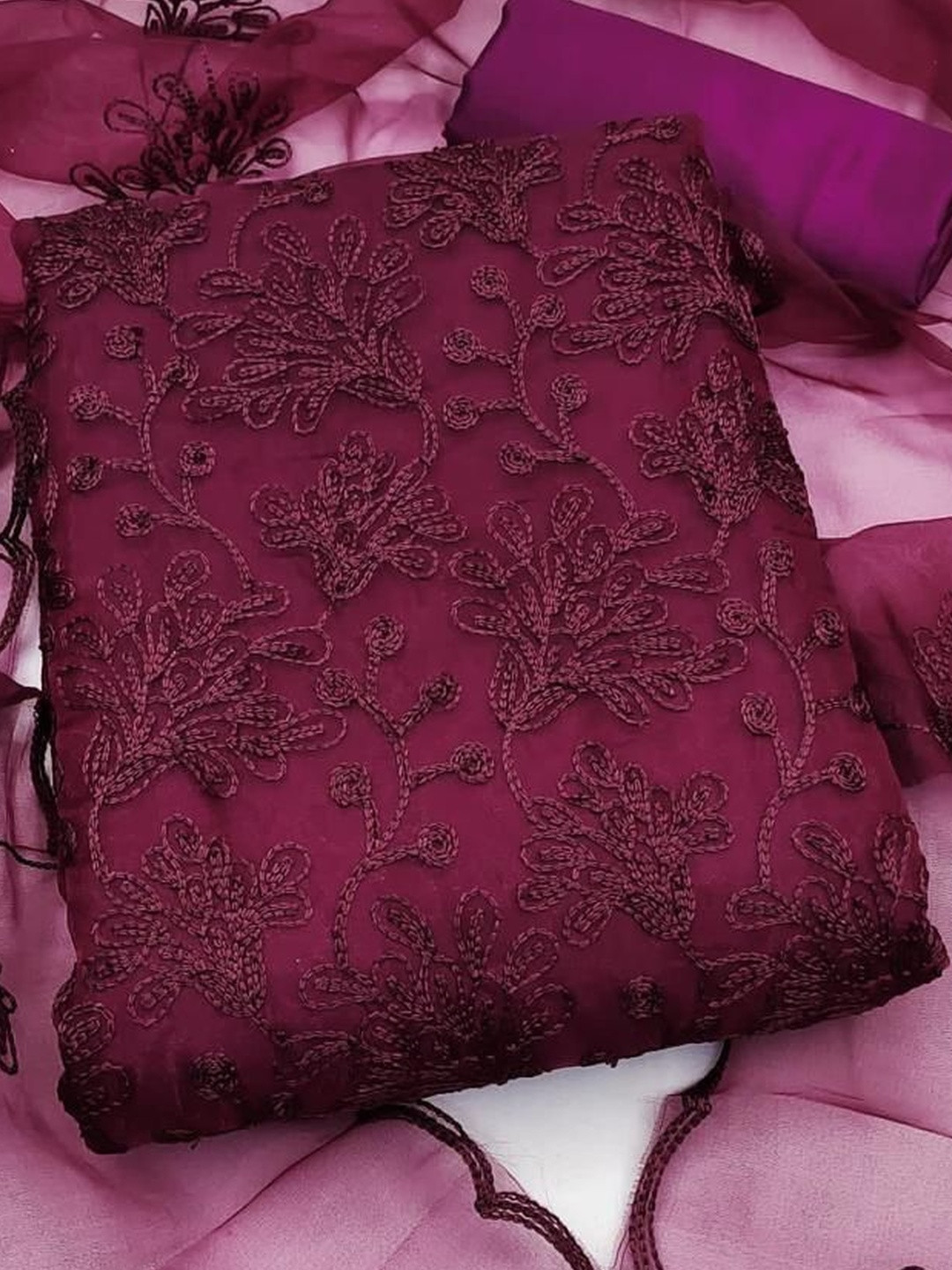 Moda Rapido Women Organza Embroidered Dress Material with Santoon Bottom and Dupatta