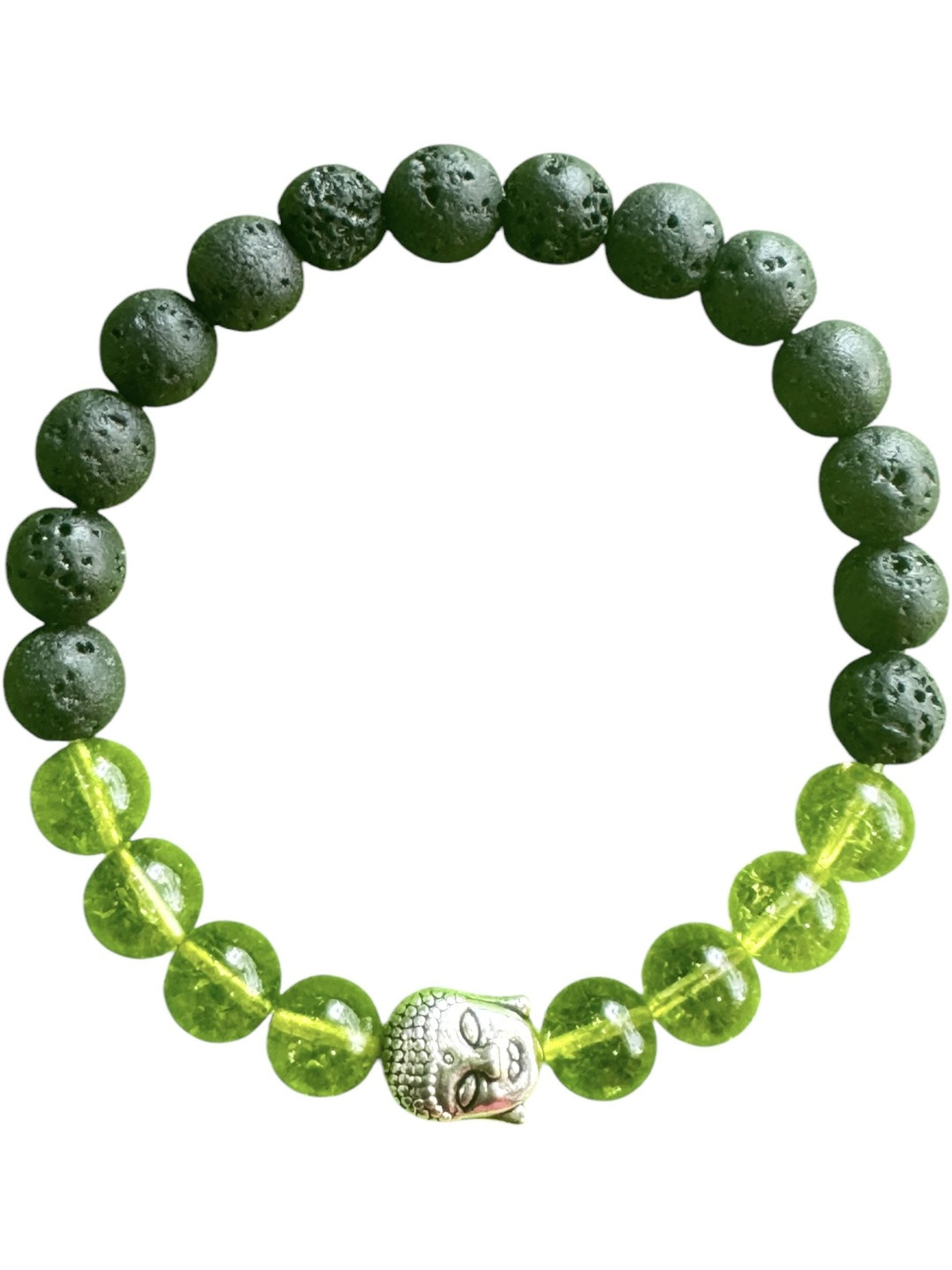 Gems Guru Green Natural Lava Buddha Peridot Bracelet
