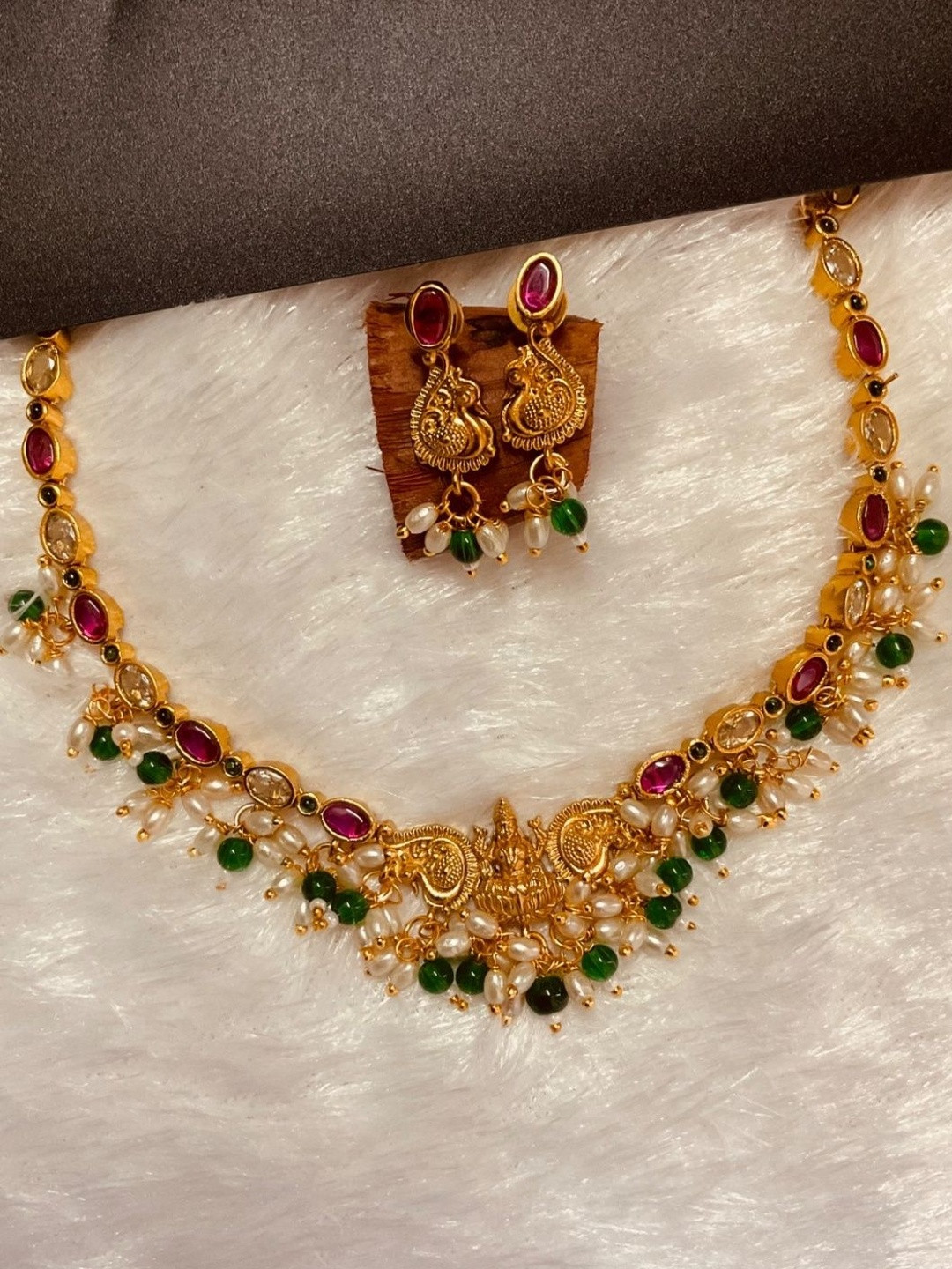 Ajrang Gold-Plated Artificial Stone Studded & Pearls Beaded Lakshmi Devi Jewellery Set