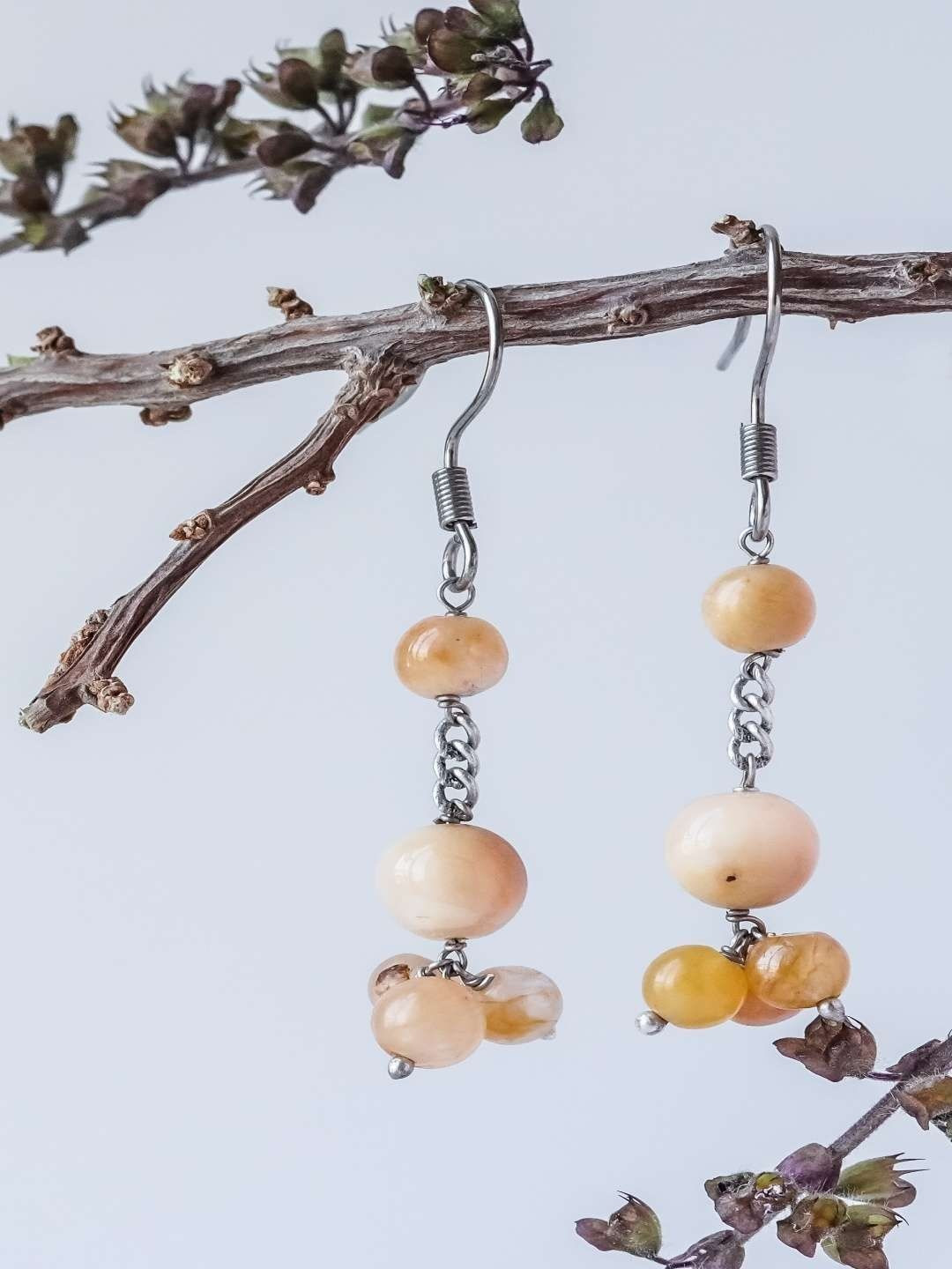 Shrim jewels Brass-Plated Agate Stone Beaded Spherical Shape Drop Earrings