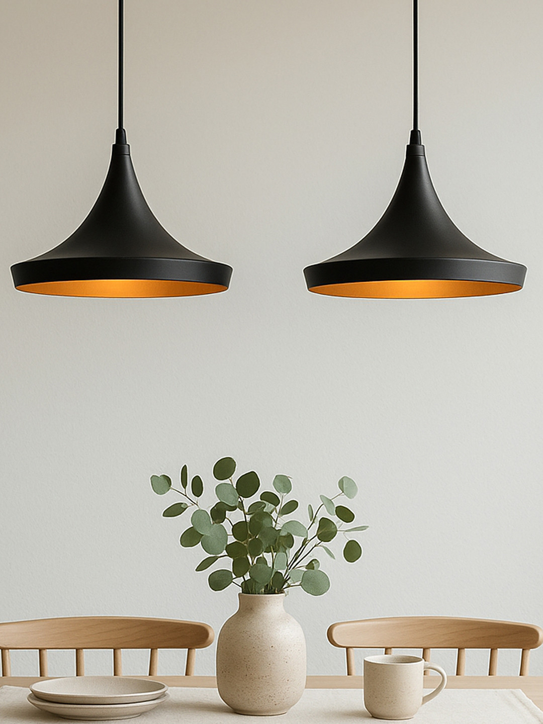 Homesake Black Set of 2 Single Head Metal Danish Shade Pendant Lamp