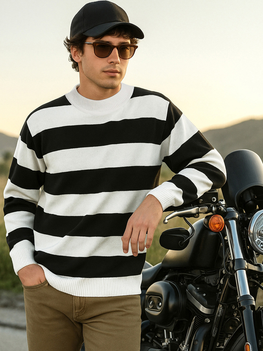 Bewakoof Men Striped Oversized Sweater