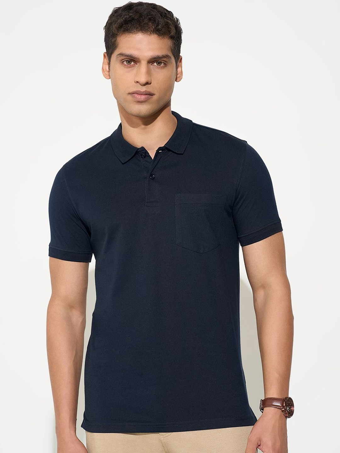 Peregrine by Pantaloons Polo Collar Short Sleeves Casual T-shirt