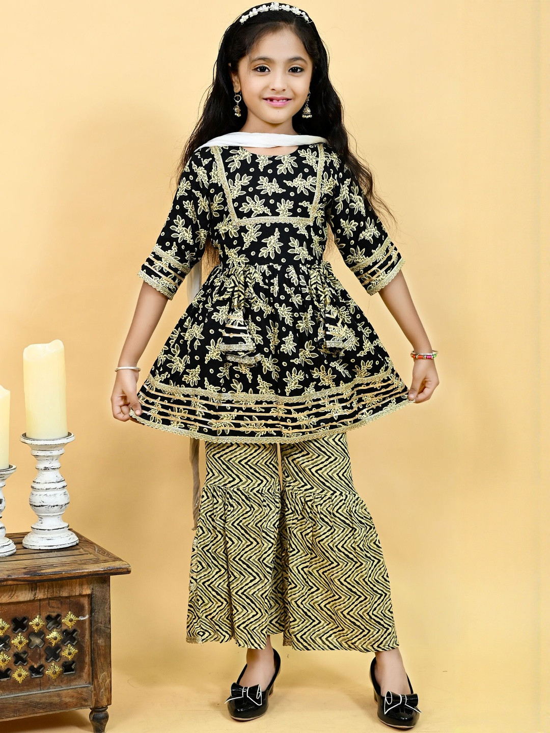 VALUE CREATION Girls Floral Print Flared Sleeve A-Line Dress