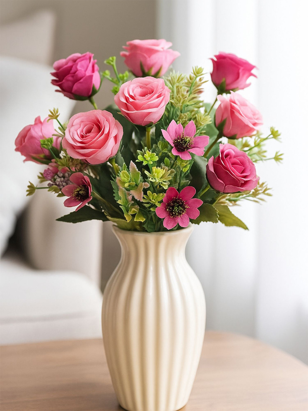 ARTSY Pink Red 2 Pieces Artificial Rose Flowers Bunch