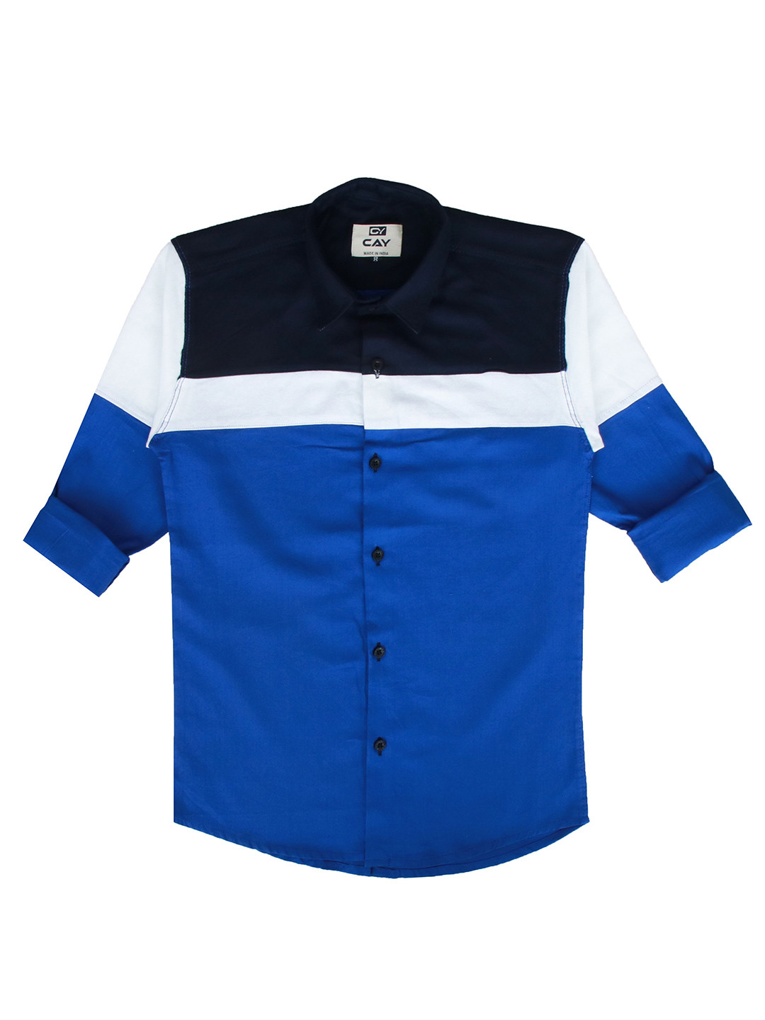 CAY Boys Standard Colourblocked Spread Collar Cotton Shirt