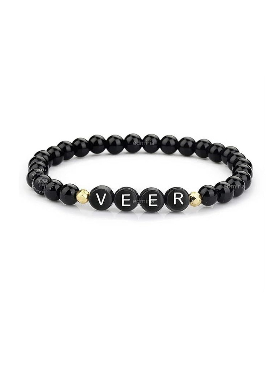 EDMIRIA Unisex Black Brother Artificial Beads Elasticated Bracelet