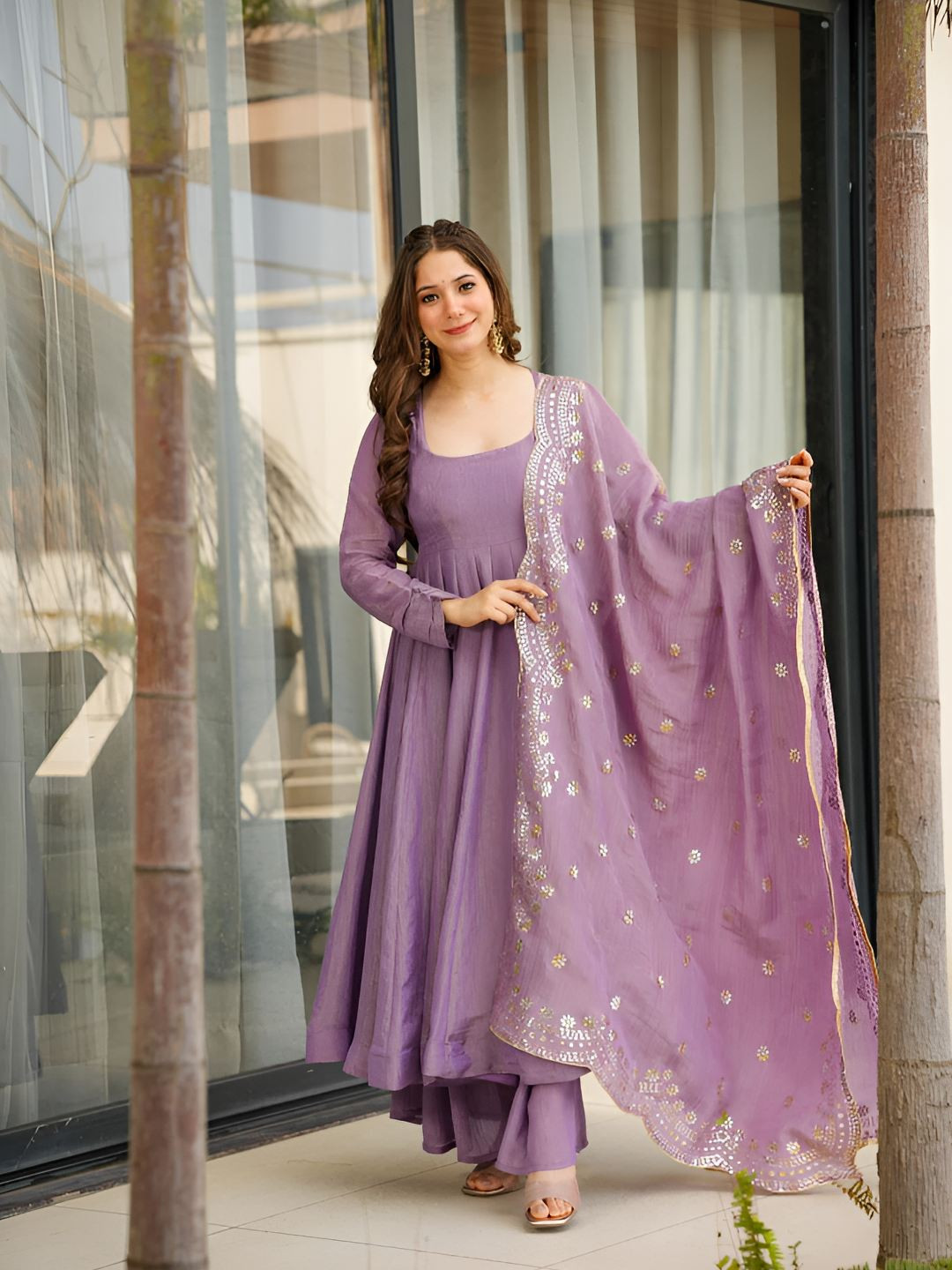 Pantos Women Solid Anarkali Kurta with Palazzos & Dupatta
