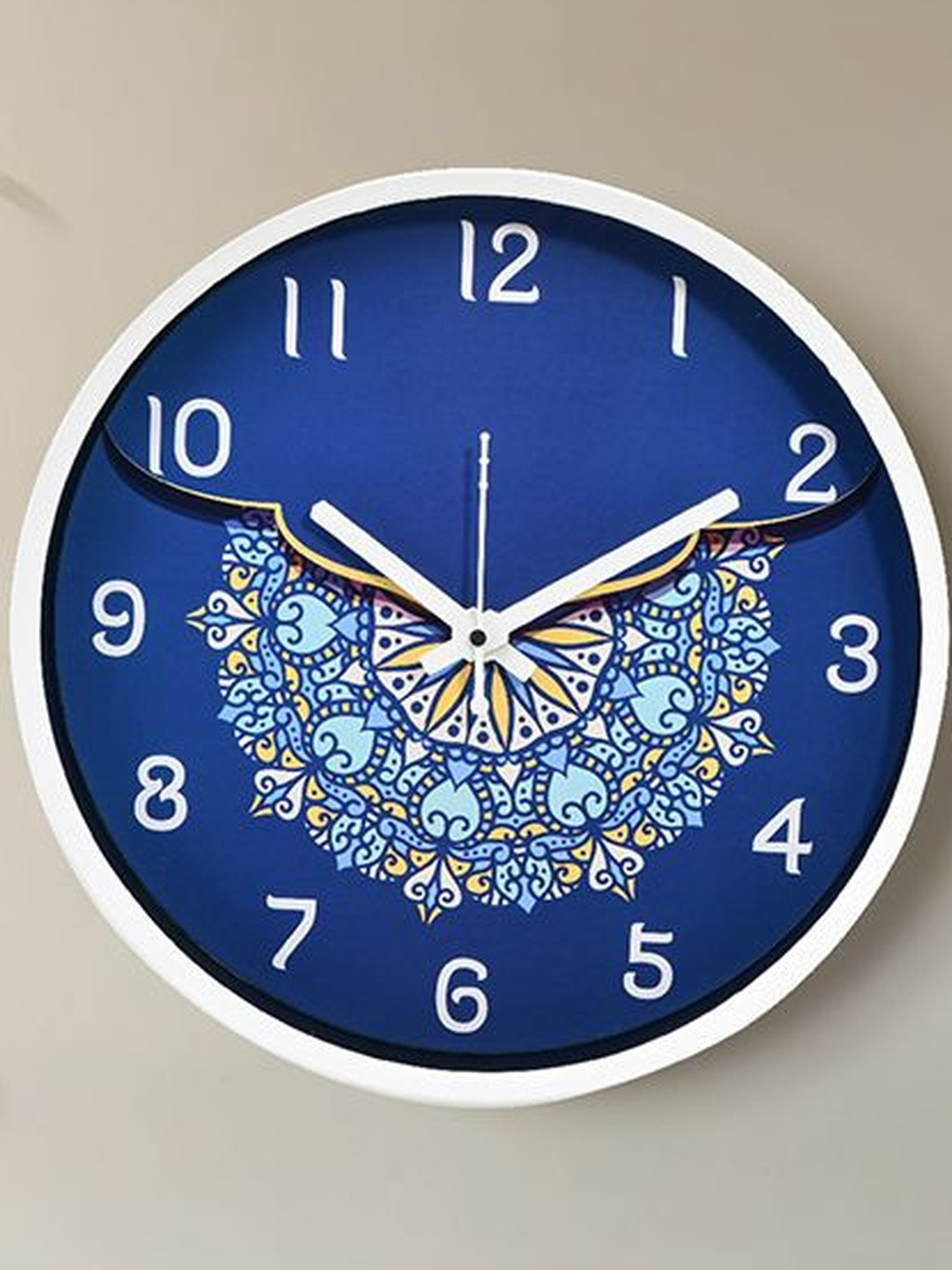 Myntra Elegant Homes Blue & White Printed Non-Ticking Analogue Wall Clock- 12 Inches