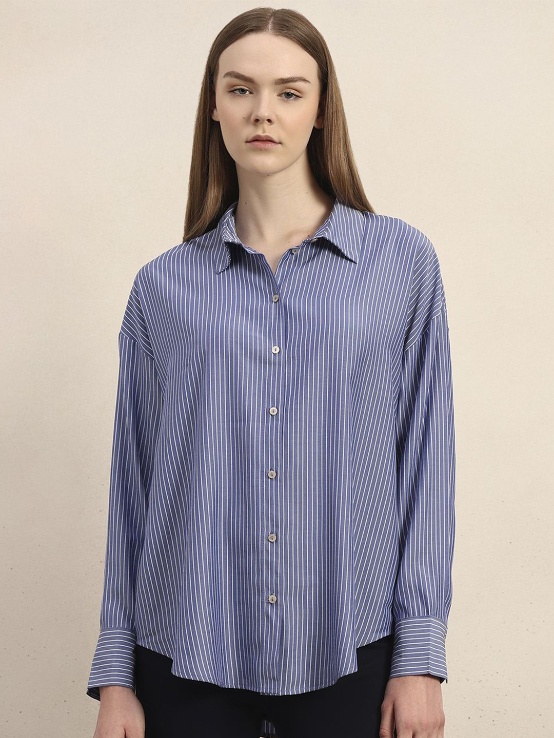 Vero Moda Nora Striped Spread Collar Oversized Casual Shirt