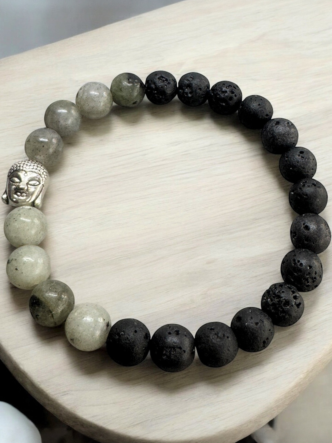 Gems Guru Natural Lava Buddha Labradorite Bracelet
