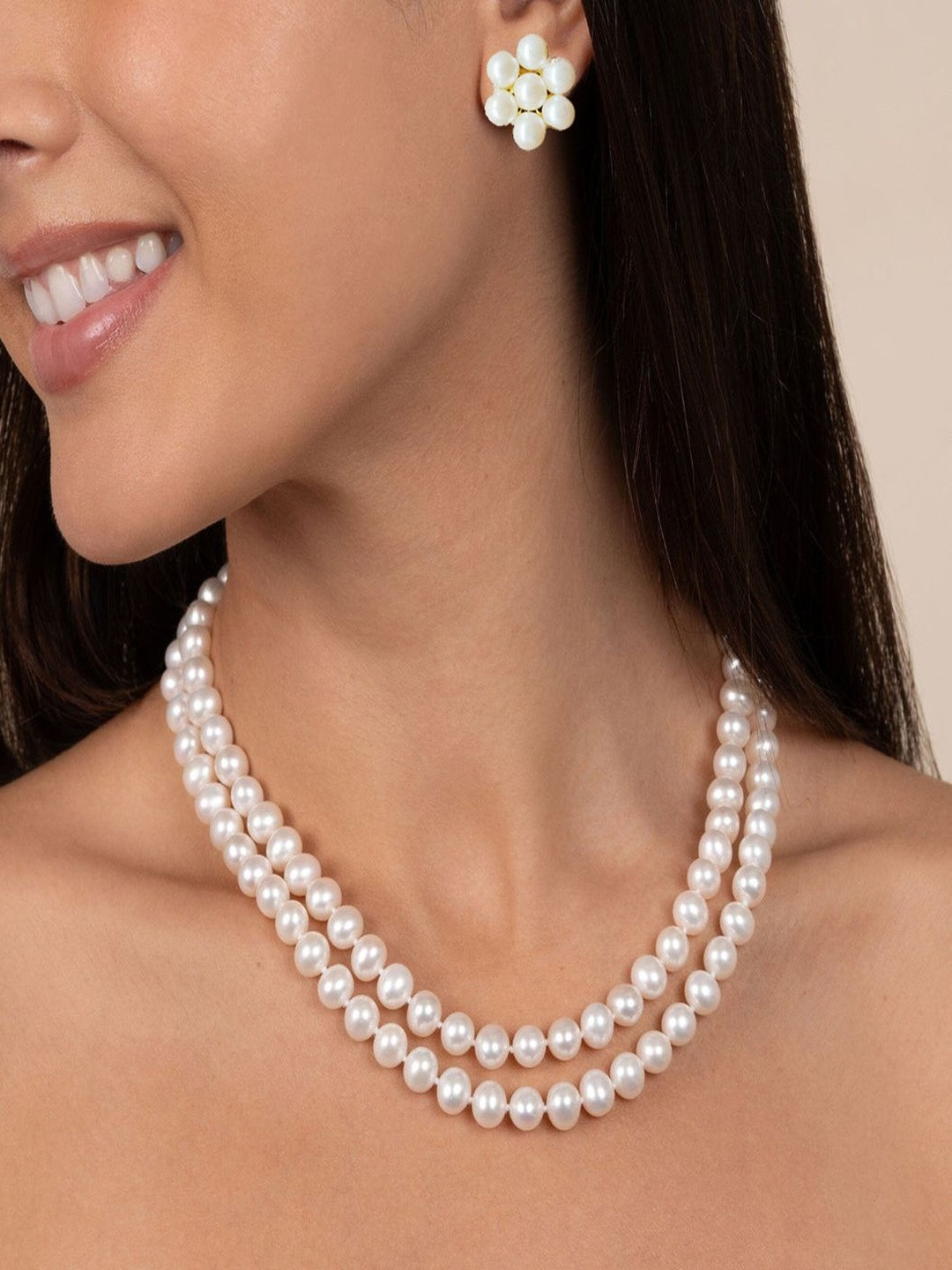 GILHER Women Gold-Plated Pearl Necklace and Earrings