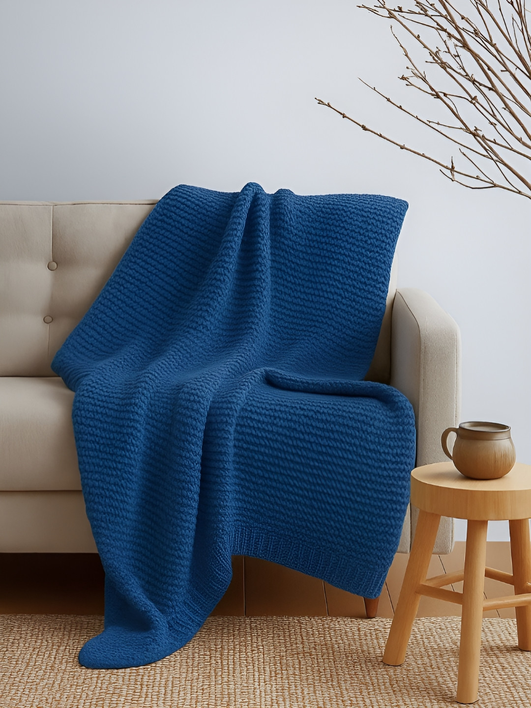 haus & kinder Blue Ocean Ink Knitted Pure Cotton Throw