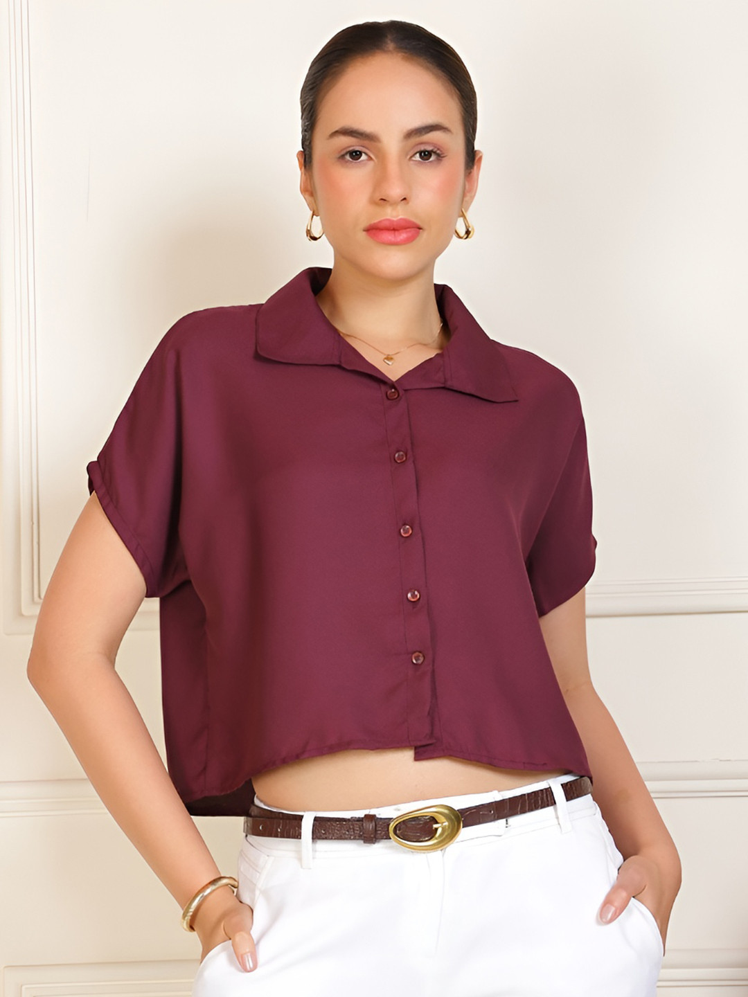 SANAITA CREATIONS Women Short Sleeve Shirt Style Crop Top
