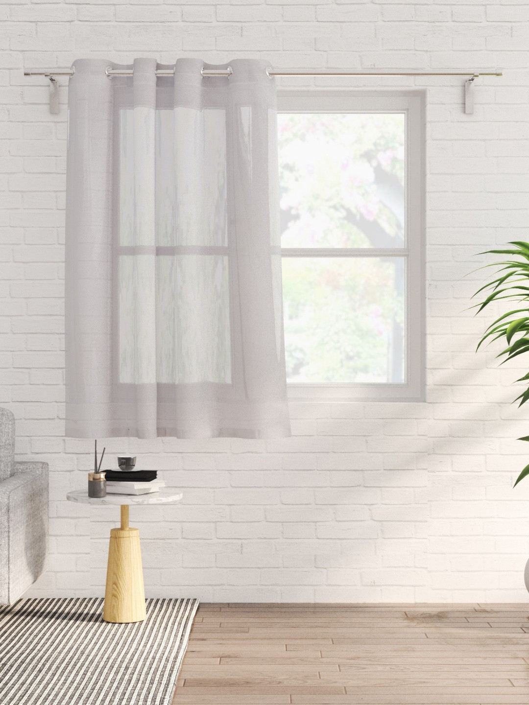 Home Centre Elinor White 2 Pieces Cotton Sheer Window Curtains