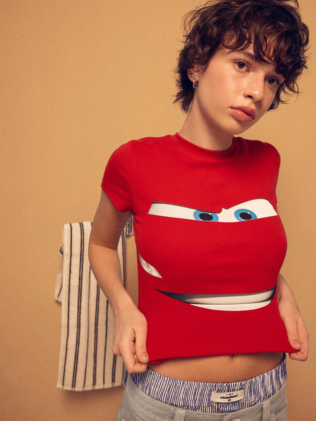 Bershka Women Graphic Cars Printed Round Neck Cotton T-shirt