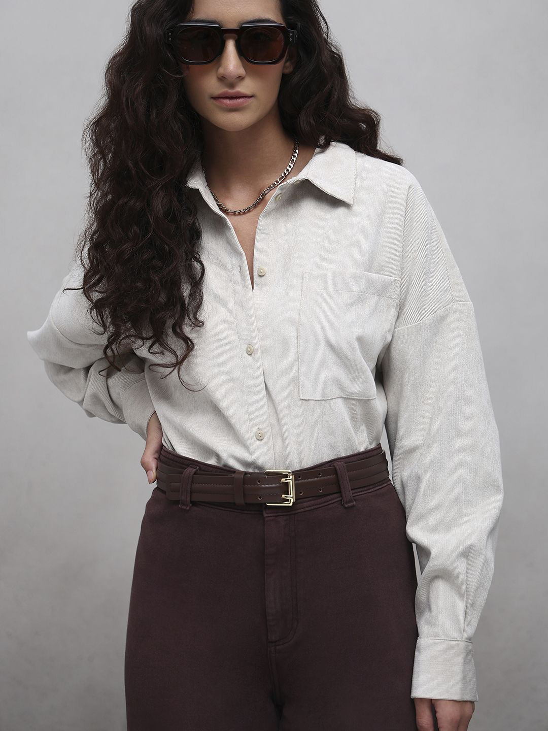 Vero Moda Sanne Spread Collar Corduroy Regular Fit Casual Shirt