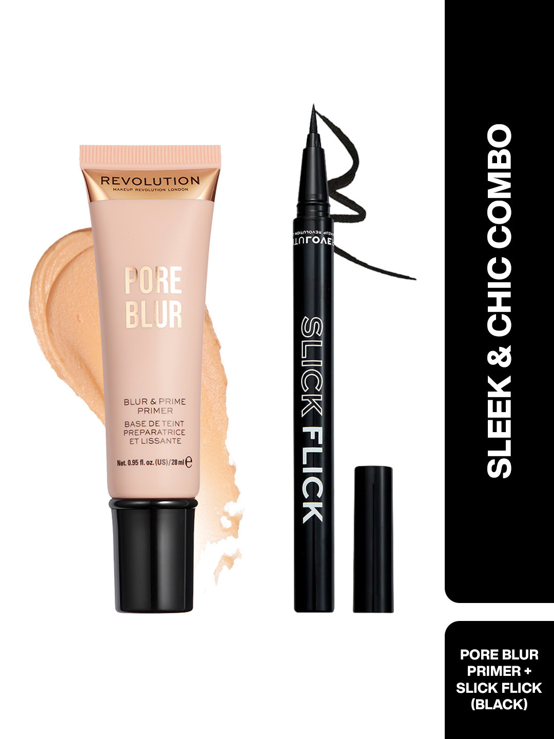 Makeup Revolution London Sleek & Chic Combo - Pore Blur Primer & Flick Eyeliner Black