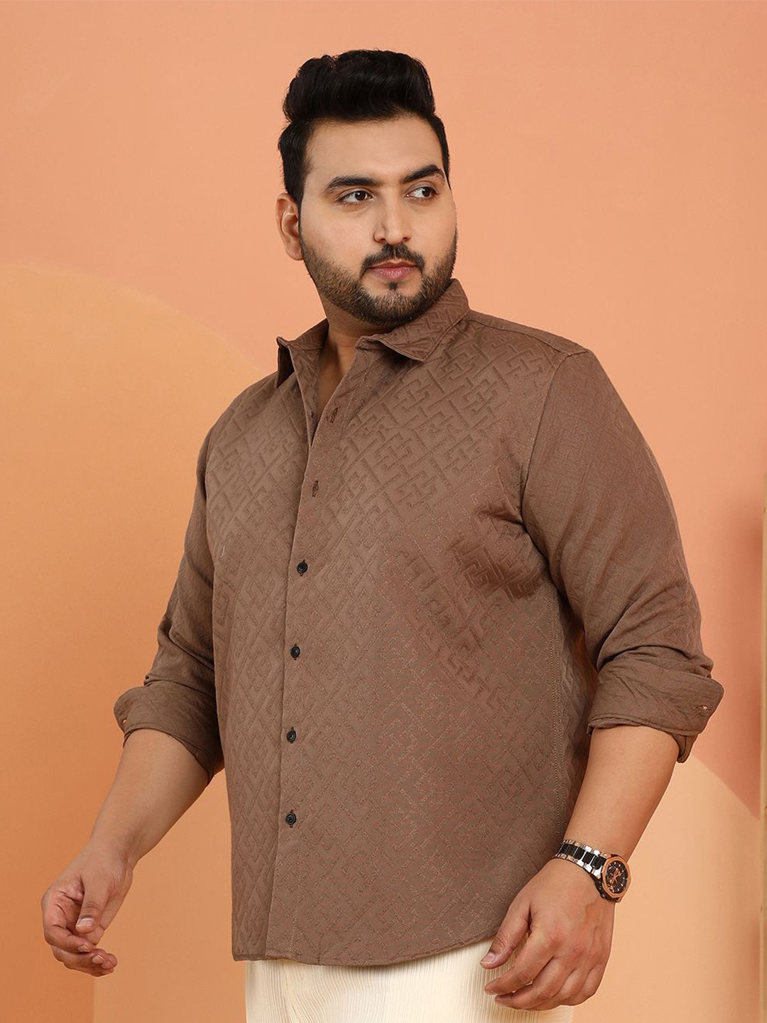 Instafab Plus Geometric Self-Design Comfort Relaxed Fit Cotton Shirt