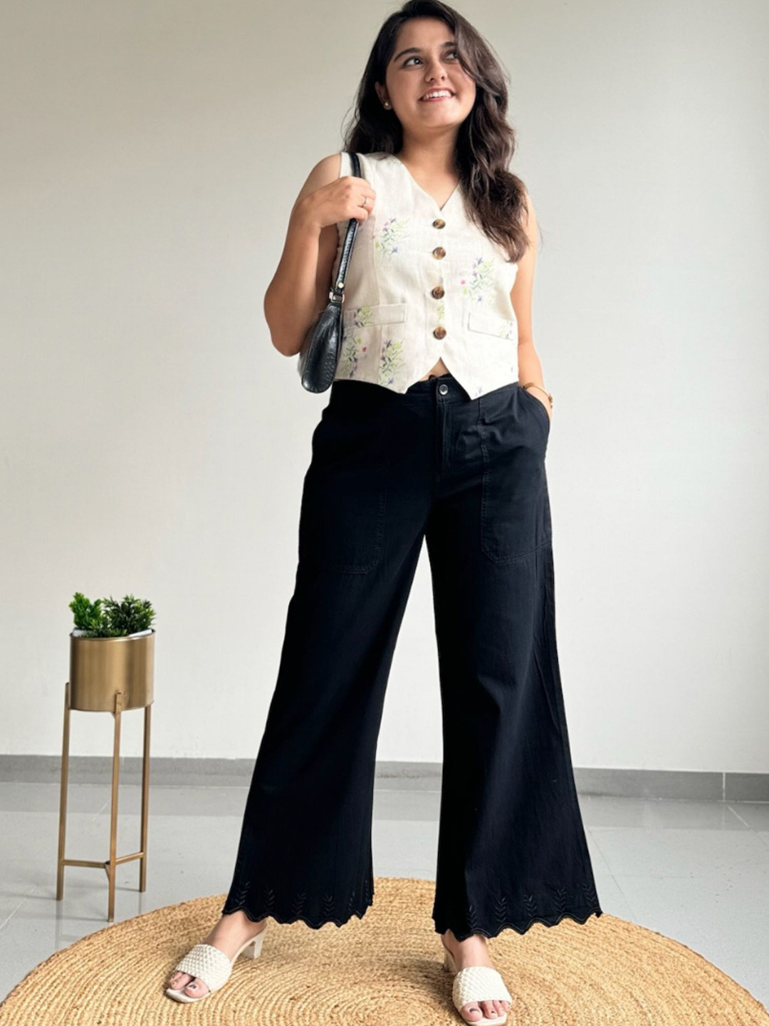 GlamZei Women Pure Cotton Wide Leg Flared Korean Pants