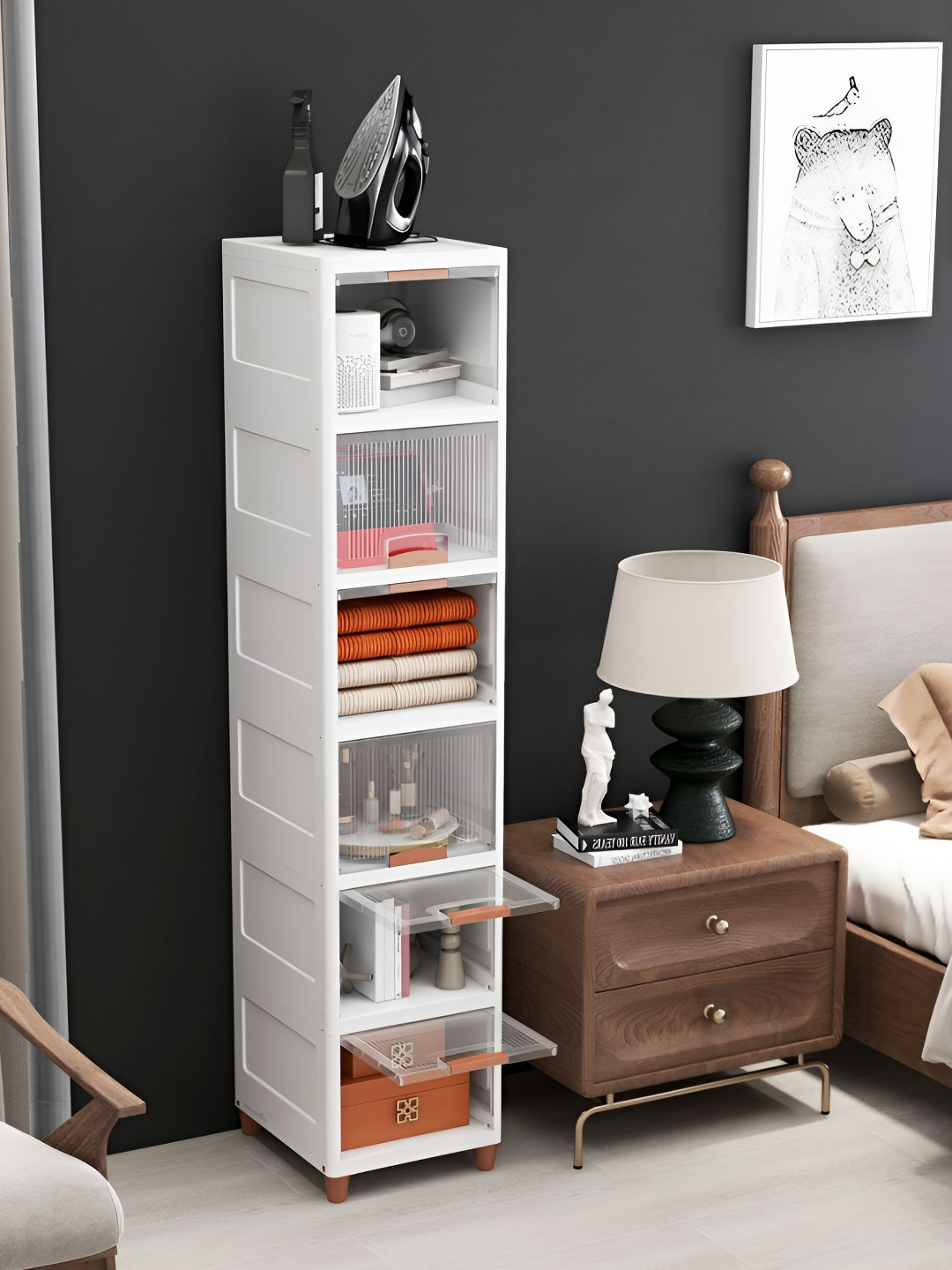 JD FRESH Transparent & White 6 Pieces Crack Resistant Multi-Utility Organisers