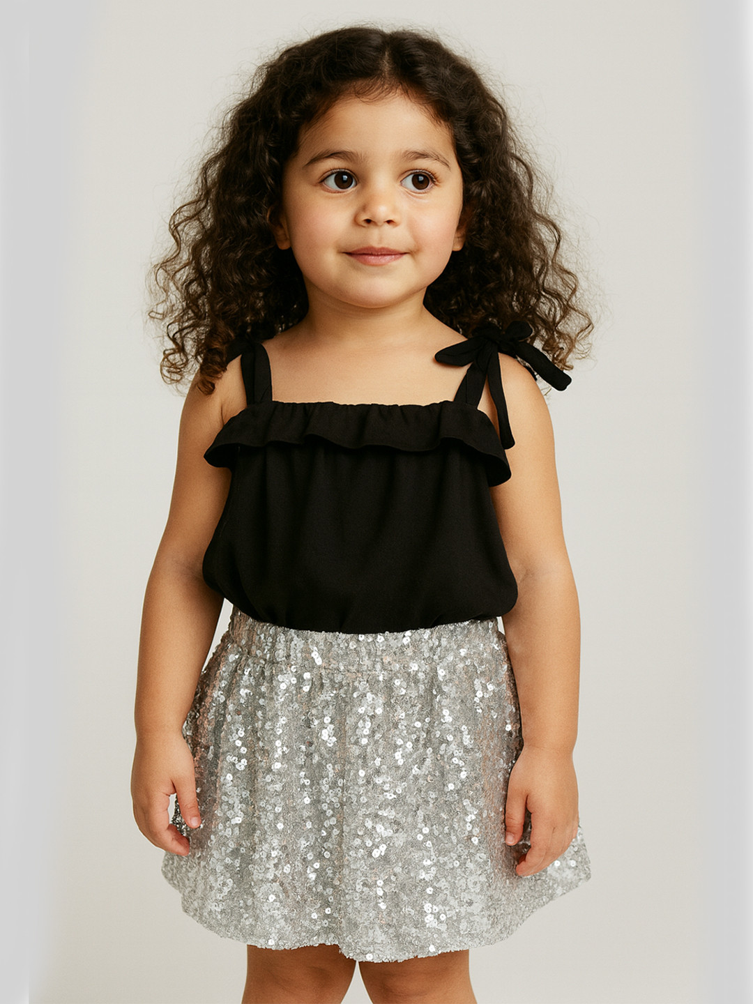 KidsDew Girls Black Solid Shoulder Straps Pure Cotton Regular Top