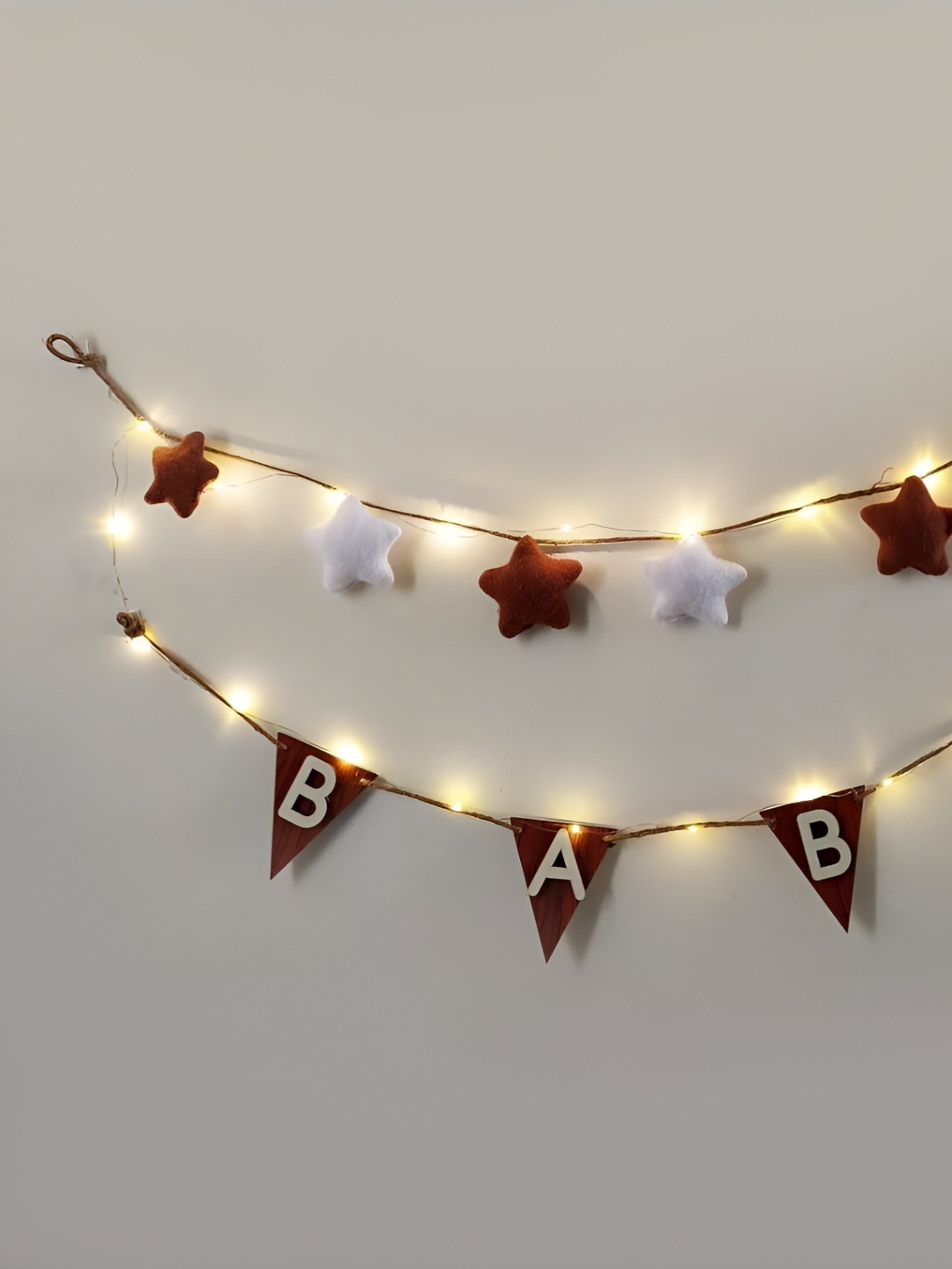VAH Kya Bat Hai !! Brown And White 2 Pieces Wooden Star Bunting Hangings