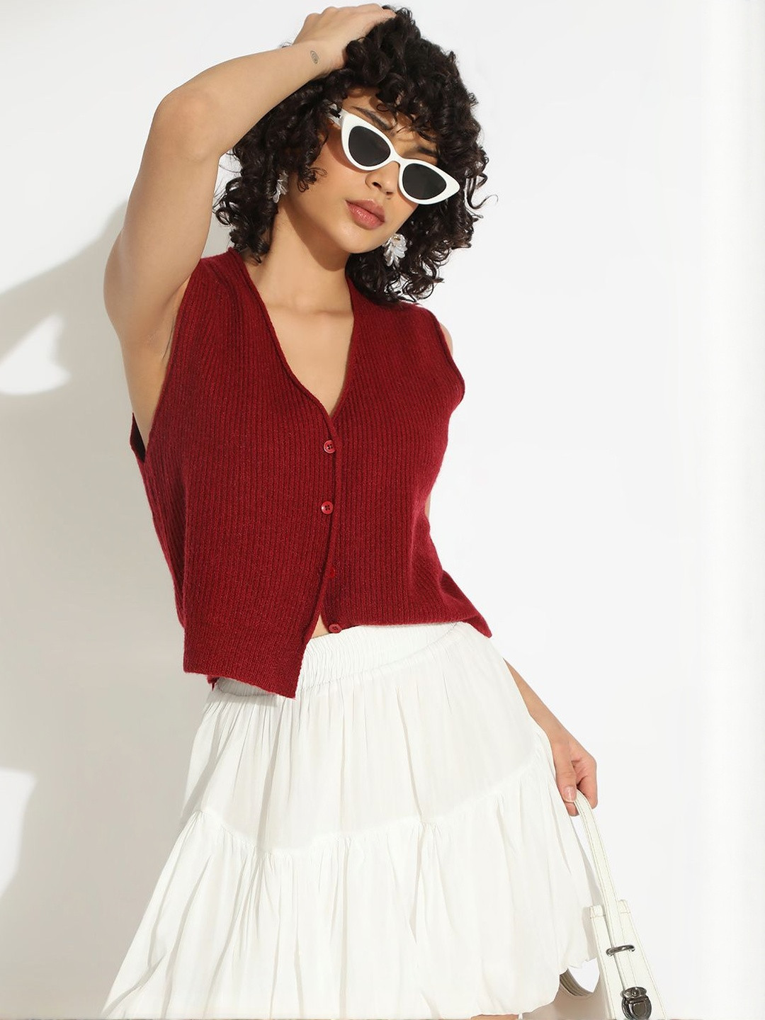 SHOWOFF Women Red Vest Acrylic Top