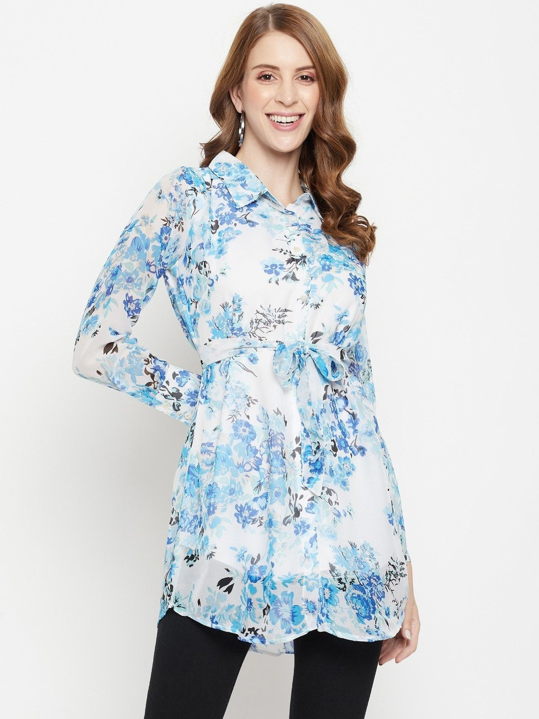 MJ LIFE STYLE Women Georgette Relaxed Floral Sheer Printed Casual Shirt
