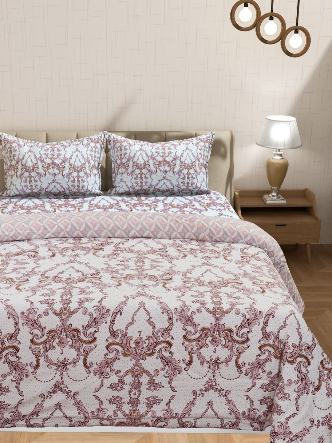 Florida White & Purple 4 Pieces Ethnic Motifs Double Queen Superfine Bedding Set