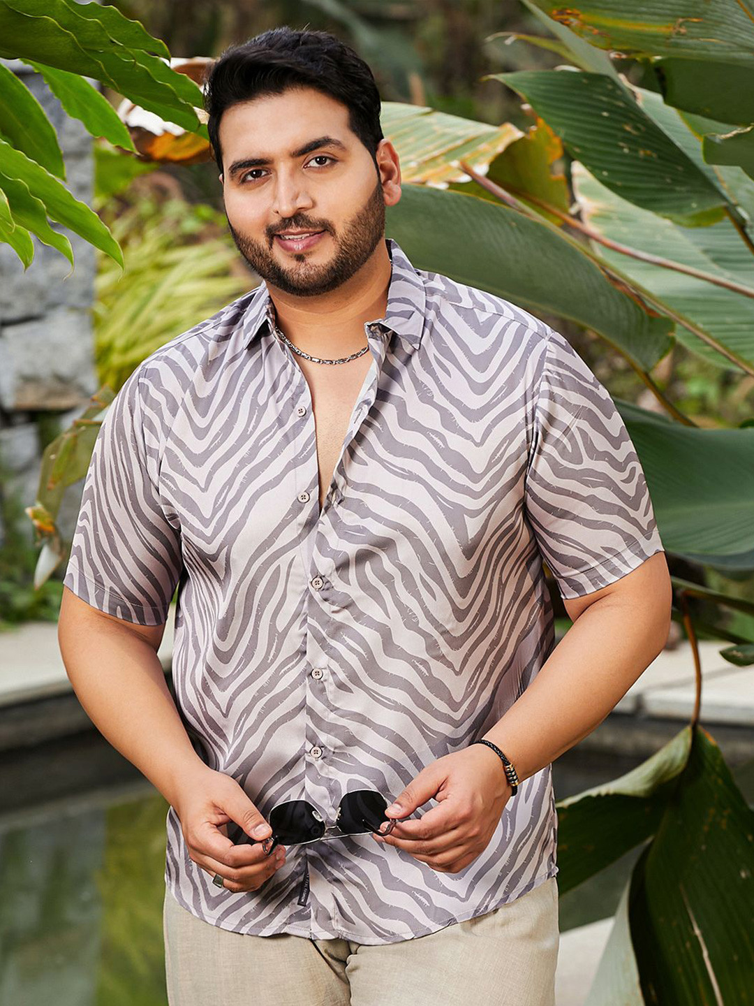 Instafab Plus Comfort Zebra Printed Cuban Collar Long Sleeves Shirt