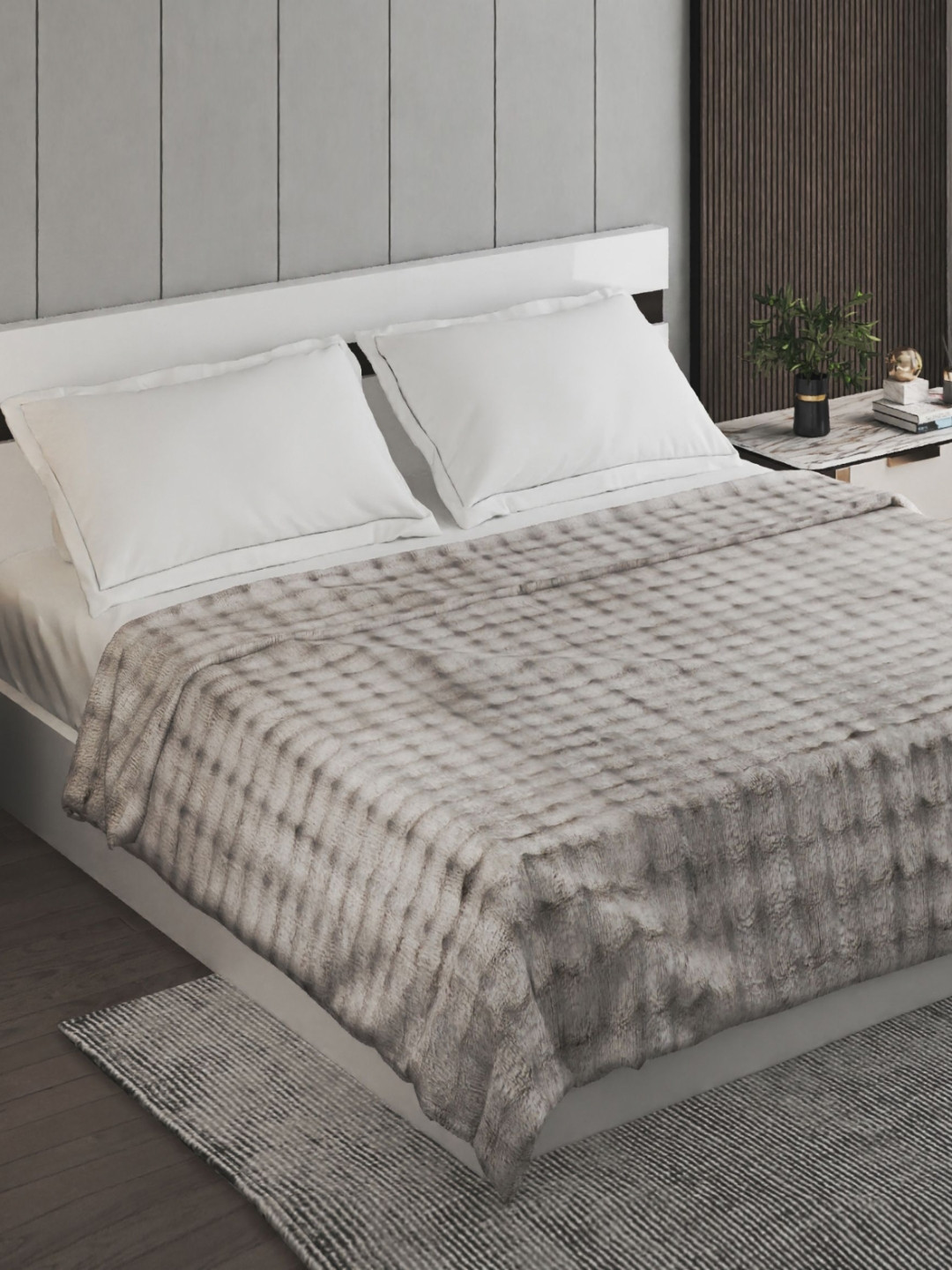 Home Centre Kadence Grey Geometric 550 GSM Double Bed Blanket