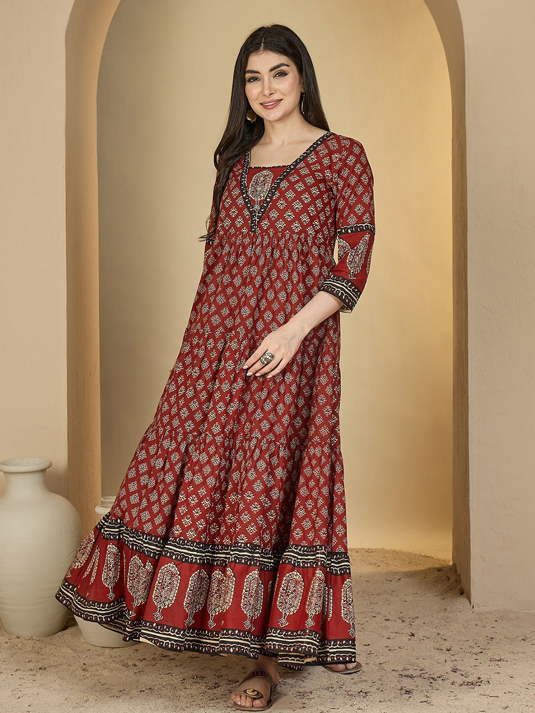 GULMOHAR JAIPUR Women Floral Printed Festive Cotton Anarkali Kurta