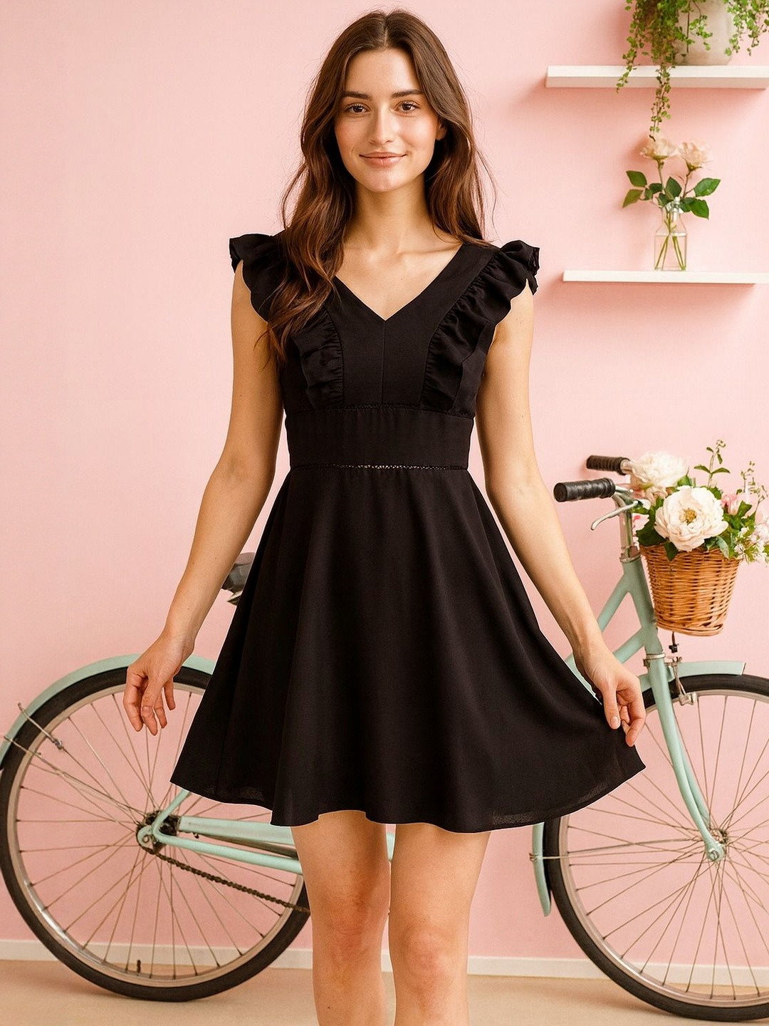 DressBerry Women Georgette Ruffled Lace Dress