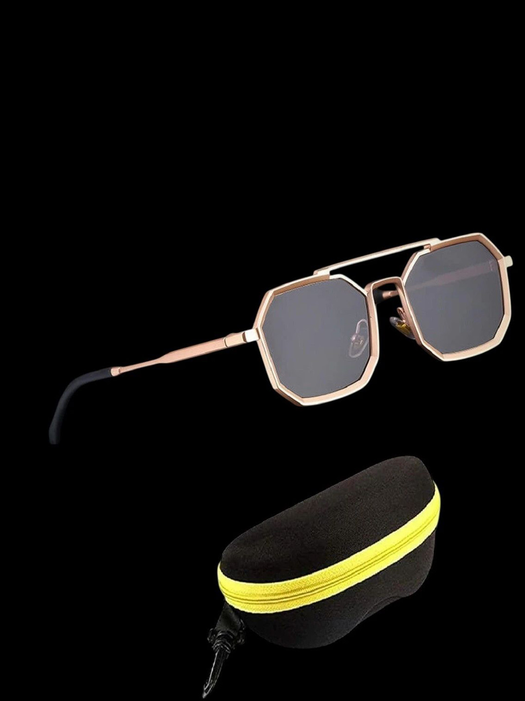 HIPE Men Hexagon Sunglasses with UV Protected Lens Hexagoldblack