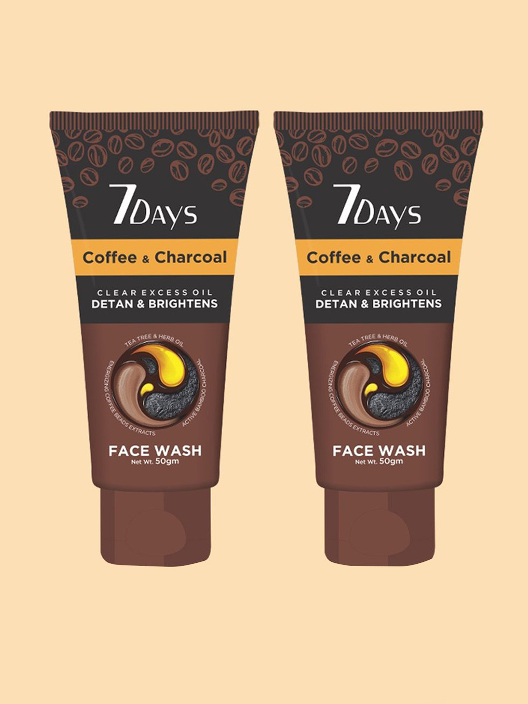KISRA Set Of 2 7Days Coffee & Charcoal Face Wash - 50 g Each